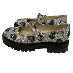 Betsey Johnson Nico Rhinestone Mary Jane Loafers 9M Skull Print Chunky Lug Sole